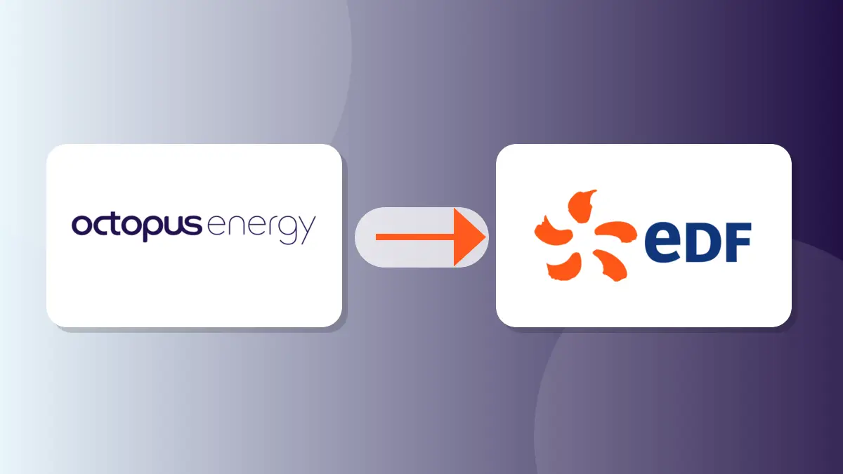SwitchedOnHome comparison graphic showing our move from Octopus Energy to EDF beside a Hypervolt EV charger